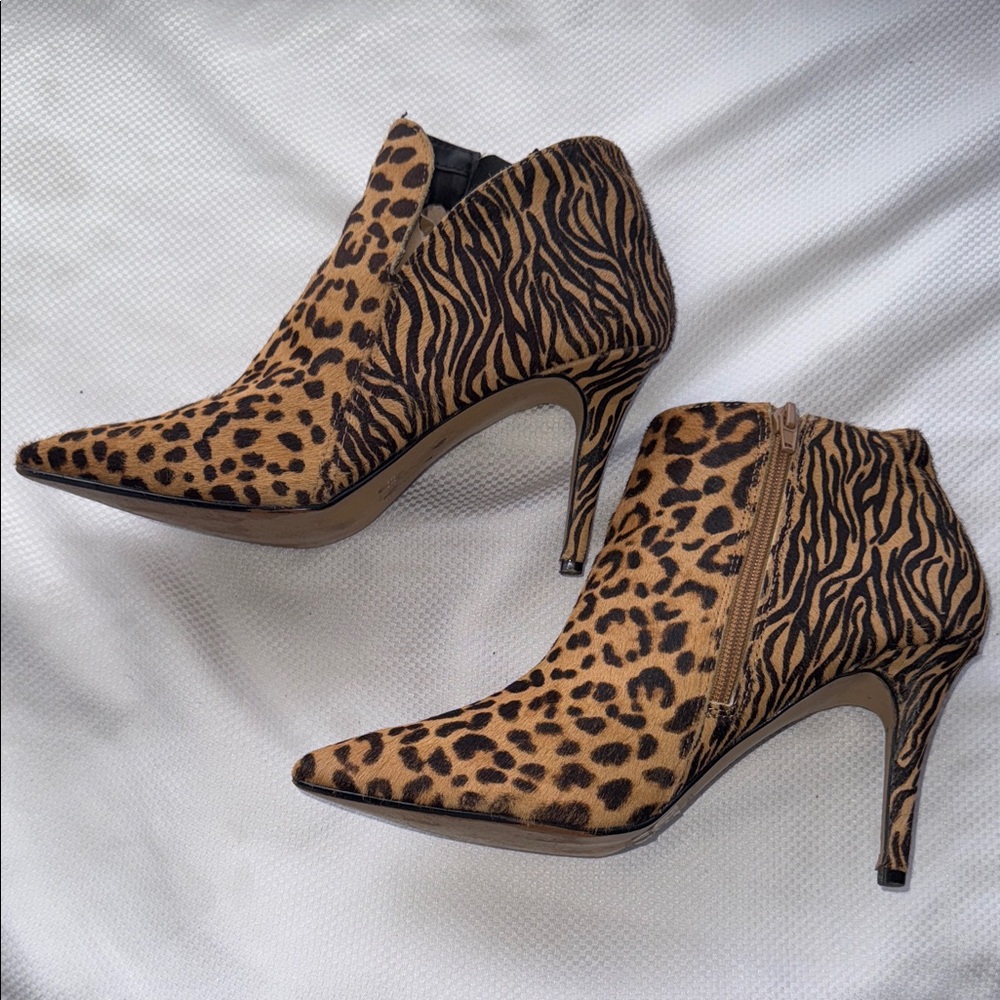Express - Fur Animal Print Ankle Booties - Size 9
